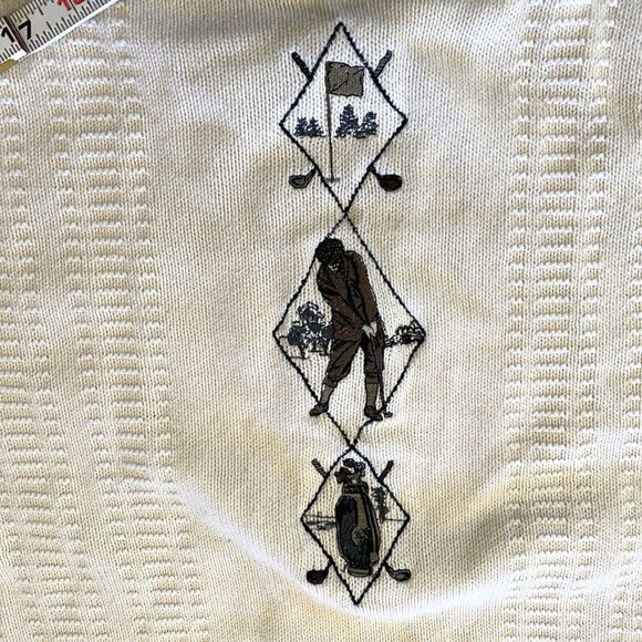 Vintage Golf Sweater Carmel Men's White Sz L Embroidered Pullover Preppy Cotton - Picture 5 of 7